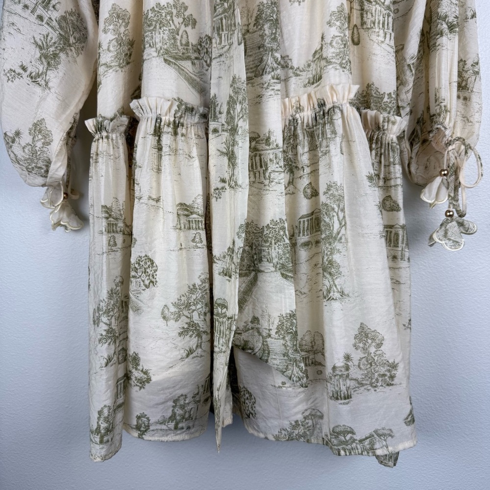 En Saison Cream Olive Leighton Toile Minidress Printed Long Sleeve Size Medium - Picture 10 of 16